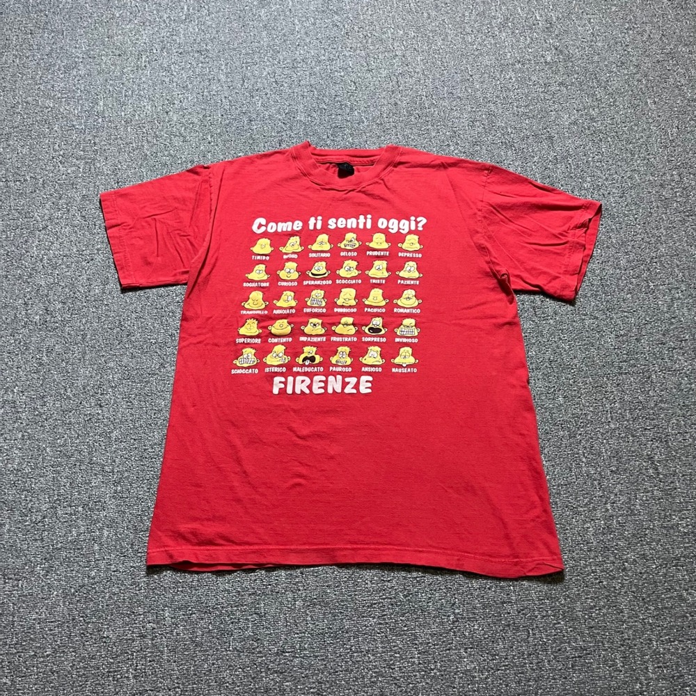 Vintage Firenze Come Ti Senti Oggi Graphic T-Shirt Medium Red Italy Souvenir Tee